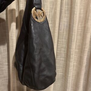 Michael Kors Black Leather Shoulder Bag with Gold Ring